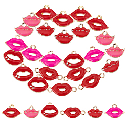 Mixed Color 30Pcs 4 Style Eco-Friendly Zinc Alloy Pendants and Links, with Enamel, Cadmium Free & Nickel Free & Lead Free, Lip, Mixed Color, 13x18x3mm, Hole: 2mm