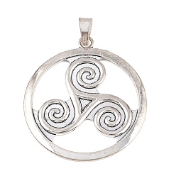 Античное Серебро Тибетский сплав стиля большие кулоны, Плоский круглый подвесной элемент с трискелем/трискелионом., античное серебро, 74x66.5x2 мм, отверстие : 12x5 мм