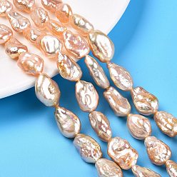 Персиковый Слойка Натуральный жемчуг в стиле барокко, самородки, розовые, 16~20x8~12x5~8.5 мм, отверстие : 0.5 мм, около 22 шт / нитка, 14.96~15.16'' (38~38.5 см)