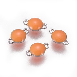 Коралловый 304 соединительные звенья эмалированные нержавеющие, эмалированные блестки, плоско-круглые, цвет нержавеющей стали, коралл, 9.5x6x3.5 мм, отверстие : 1.2 мм