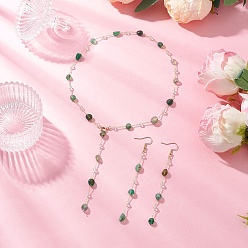 Натуральный Агат Комплекты из цепочек, сережек и ожерелий из натурального зеленого агата ручной работы, латунные цепочки и 304 крючки для сережек из нержавеющей стали ювелирные наборы, 510 мм