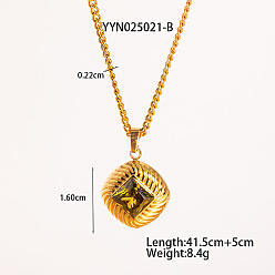 Цвет Оливы Ожерелья с подвеской в виде ретро-ромба из нержавеющей стали с кубическим цирконием для женщин, оливковый, 16.34 дюйм (41.5 см)