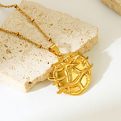 Chapado en Oro Real 18K 304 Collares con colgante de moneda repujada de acero inoxidable para mujer, real 18 k chapado en oro, 15.75 pulgada (40 cm)
