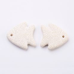 Белый Большие подвески из натуральной лавы, рыба, окрашенные, белые, 54~56x52~53x10~11 мм, отверстие : 4 мм