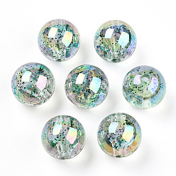 Средний Аквамарин УФ-покрытие радужными переливающимися акриловыми бусинами, бусинка в бусине с блестками, круглые, средний аквамарин, 16x15.5 мм, отверстие : 2.7 мм