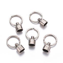 Antique Silver Iron Split Key Rings, Keychain Clasps, with Plastic Cord Ends, Antique Silver, 46mm, Key Ring: 30x2.3mm