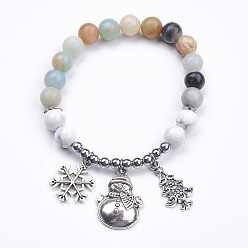Flower Amazonite Рождественские браслеты с подвесками из амазонита с натуральными цветами, с немагнитных синтетическими гематита бисера, сплав находки и мешки для упаковки пакетов из органзы, 2 дюйм (50 мм)