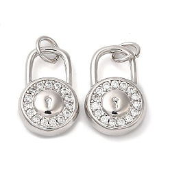 Real Platinum Plated Brass Micro Pave Cubic Zirconia Pendants, Lock, Nickel Free, Real Platinum Plated, 17x10.3x4.4mm, Hole: 2mm
