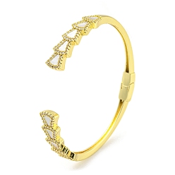 Real 18K Gold Plated Fan Brass Micro Pave Clear Cubic Zirconia Open Cuff Bangles, Shell Bangles for Women Men, Real 18K Gold Plated, Inner Diameter: 2-1/8 x 2-1/2 inch(5.45x6.45cm)