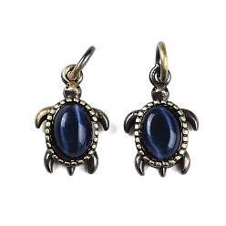 Полуночно-синий Латунные подвески, с кошачьим глазом и прыгающим кольцом, без свинца и без кадмия, античная бронза, Морская черепаха, темно-синий, 16x10.5x4 мм, отверстие : 3.5 мм