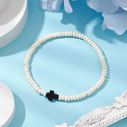 Синтетическая Бирюза Браслеты из синтетического гематита и бирюзы, эластичные, для женщин и мужчин, крестик, внутренний диаметр: 2-1/8 дюйм (5.5 см)