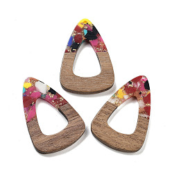 Разноцветный Кулон из орехового дерева, смола и золотая фольга, слеза, красочный, 45x30x3.5 мм, отверстие : 2 мм