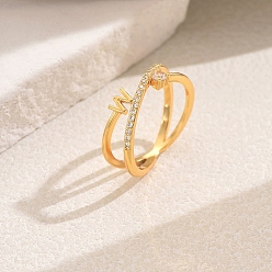 Letter W Классические латунные кольца с микропаве из прозрачных кубических цирконий, кольца крест-накрест для женщин, буквы, золотые, Буква W, размер США 7 (17.3 мм)