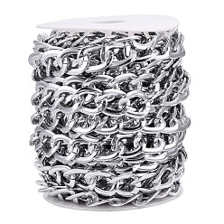 Серебро Алюминий обуздать цепи, несварные, с катушкой, серебряные, 22x17x2 мм, около 32.81 футов (10 м) / рулон