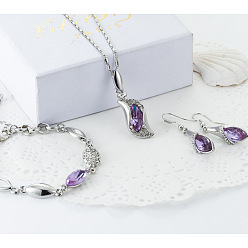 Танзания Сплава горный хрусталь комплектов ювелирных изделий, включают браслеты, серьги и ожерелья, волна/самородки, платина, танзанитом, 450 мм