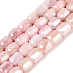 PeachPuff Anti-Tarnish Electroplate Glass Beads Strands, Column, Imitation Gemstone, Dyed, Faceted, PeachPuff, 8.5~9x7.5~8.5mm, Hole: 1~1.2mm, about 39~40pcs/strand, 13.78~14.17 inch(35~36cm)