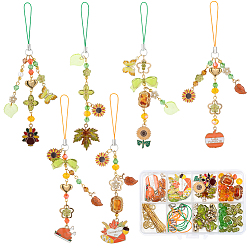 Золотой Набор для самостоятельного изготовления ремней для мобильного телефона на День благодарения, включая подвески из сплава, ремешки из полиэстера, стеклянные и акриловые бусины, латунный штифт с ушком и соединительные кольца, золотые, 20x10x2 мм, отверстие : 1.6 мм, 3 шт