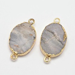 Натуральный Агат Овальные соединители звенья агата натуральные друзы, с эко-фурнитурой из латуни золотистого цвета, 26~28x15x5~7 мм, отверстие : 2 мм