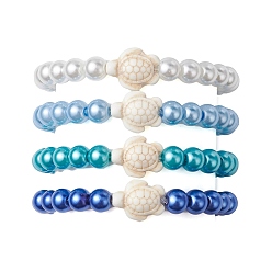 (52) Непрозрачная лаванда 4 шт. 4 цвета, окрашенные летом синтетические бирюзовые черепаховые браслеты, пляжные круглые стеклянные жемчужные эластичные браслеты для женщин, разноцветные, внутренний диаметр: 2-1/8 дюйм (5.5 см), круглый : 8 мм, 1 шт / цвет