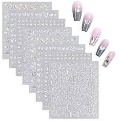 (52) Непрозрачная лаванда 8 листы 4 стили наклейки для дизайна ногтей с лазерным рисунком в виде сердца, самоклеящиеся наклейки для дизайна ногтей для женщин, разноцветные, 10x8.5x0.03 см, 2 листы / стиль