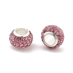 Фламинго Рондель полимерная глина европейские бусины, бусины с большим отверстием, с сердцевиной из горного хрусталя и сплава, фламинго, 11.5x7.5 мм, отверстие : 5 мм