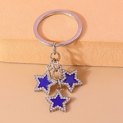 Blue Alloy and Enamel Keychains, with Rhinestone Star, Blue, 7.8cm