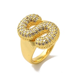 Letter S Открытое кольцо-манжета из латуни с надписью Micro Pave и прозрачным цирконием для женщин, без кадмия, без никеля и без свинца, реальный 18 k позолоченный, Письмо с, 19.5x13.5 мм, размер США 6 (16.5 мм)