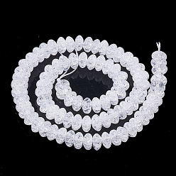White Synthetic Crackle Quartz Beads Strands, Rondelle, White, 9~10x4.5~6mm, Hole: 1.2mm, about 47pcs/strand, 15.5 inch