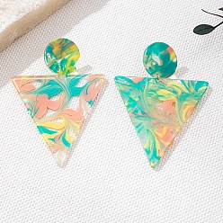 Голубой Треугольные акриловые серьги-гвоздики, золотые, голубой, 85x52 мм