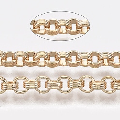 Light Gold Железные канавки цепи Роло, несварные, с катушкой, золотой свет, 4.2x1.6 мм, около 82.02 футов (25 м) / рулон