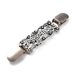 Argent Antique & Platine Alliage vintage avec clips de cardigan en strass, clips de col de chandail, rectangle avec guépard, argent antique et platine, 132mm