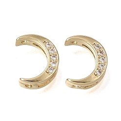Real 14K Gold Plated Brass Micro Pave Clear Cubic Zirconia Beads, Moon, Real 14K Gold Plated, 10x8x3.5mm, Hole: 1.2mm