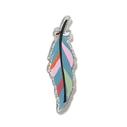 Mixed Color Acrylic Pendants, with Glitter Powder, Feather, Mixed Color, 59x16.5x2mm, Hole: 1.8mm