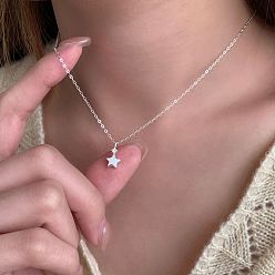 Серебро 925 Женские ожерелья с подвесками в виде звезд из стерлингового серебра с микропаве из прозрачных кубических цирконий, серебряные, 15.75 дюйм (40 см)