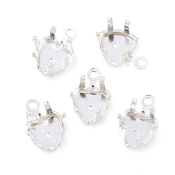 Посеребрённый Оправа в форме сердца из латуни с пришивными зубцами, настройки когтей для остроконечных страз, без кадмия и без свинца, 925 серебро покрытием, 9x6x5.5 мм, отверстие : 1 мм, Размер лотка: 5x5 мм