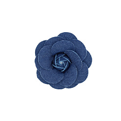 Marineblau Jeansstoff-Cabochons, für Bekleidungszubehör, Blume, marineblau, 75 mm