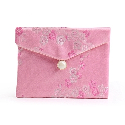 Бледно-Розовый Мешочки для хранения ювелирных изделий с тканевой вышивкой и цветами, сумки-конверты, для браслетов, , прямоугольные, розовый жемчуг, 10x12 см