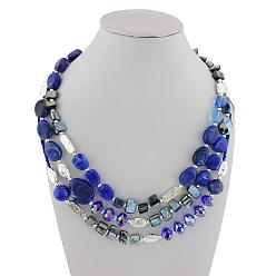 Королевский синий Ретро акрил 3 слои самородки бисерные ожерелья для женщин, королевский синий, 20.87 дюйм (53 см)