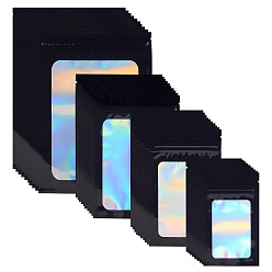 Черный 120 шт 4 стиль прямоугольные пластиковые пакеты с застежкой-молнией и блестками голографические, с чистым окном, закрывающиеся сумки, чёрные, 20x14x0.02 см, 30 шт / стиль