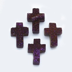 С Фиолетовым Покрытием Гальванизированный природный дружий кварцевый шарм, крестик, с фиолетовым покрытием, 13~14x10~12.5x5~7 мм, отверстие : 0.8 мм