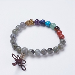 Лабрадорита Чакра ювелирные изделия, браслеты Будды из натурального лабрадорита и смешанных камней, со сплавочной фурнитурой, Голова Будды, 2-1/8 дюйм (54 мм), Кулон : 40x10 мм