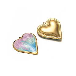 Светло-Синий Из нержавеющей стали эмаль подвески, сердце, золотые, голубой, 31x29 мм, отверстие : 2 мм