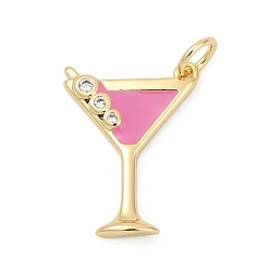 Бледно-Розовый Кулон из циркония, с эмалью, чашка прелести, долговечный, без свинца и без кадмия, стойки покрытие, реальный 18 k позолоченный, с целью перехода в кольце, розовый жемчуг, 17.5x13x2.5 мм, отверстие : 3.3 мм