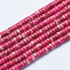 Красный Натуральные имперские нитки из бисера яшмы, окрашенные, Heishi бусы, Плоский круглый / диск, красные, 4x2~2.5 мм, отверстие : 0.8 мм, около 175~180 шт / нитка, 15.7 дюйм (40 см)