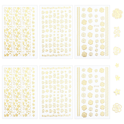 Gold 9 Sheet 3 Style Nail Art Stickers Decals, Self Adhesive, for Nail Tips Decorations, Flower Pattern, Gold, 0.55~0.9cm