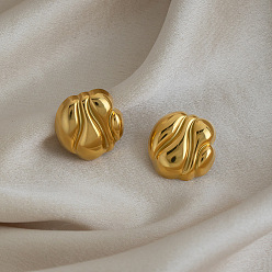 Real 18K Gold Plated Geometric Round 304 Stainless Steel Stud Earrings for Women, Real 18K Gold Plated, 22x22mm