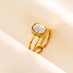 Говлит Регулируемые 304 манжеты из нержавеющей стали с открытыми кольцами для женщин, прямоугольные, с естественным Howlite, золотые, 10 мм, внутренний диаметр: 17 мм