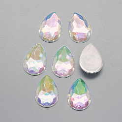 Прозрачный АВ Акриловые горные хрусталь плоские задние кабошоны, граненые, Дно посеребренные, AB цвет, слеза, ясно AB, 14x10x3.5 мм