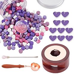 Mixed Color DIY Stamp Making Kits, Including Round Sealing Wax Stove, Plastic Empty Cosmetic Containers, Sealing Wax Particles, Brass Spoon, Iron Pigment Stirring Rod Spoon, Paraffin Candles, Mixed Color, Sealing Wax Particles: 300pcs