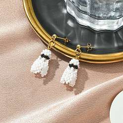 Золотой Стеклянные бусины ручной работы и 304 серьги-гвоздики из нержавеющей стали, бадминтон, золотые, 34.5x12.5 мм